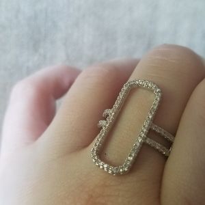Silver CZ Micro Pave Open Rectangle Modern Ring 9